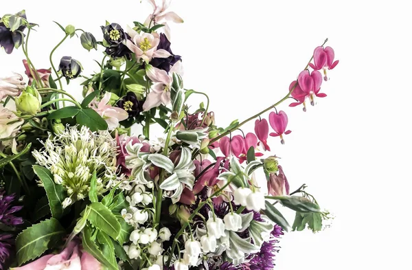 Romantická Kytice Květin Domácí Dekorace Aranžování Květin Složení Používá Dicentra — Stock fotografie