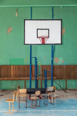 CHERNIHIV, UKRAINE - Jul. 27, 2022: War in Ukraine. Destroyed school in Chernihiv as a result of the attack of the Russian invaders