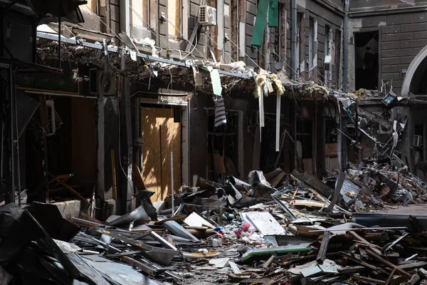 Kharkiv Ukraine Aug 2022 Destroyed Building Historical Downtown Consequences Russian —  Fotos de Stock