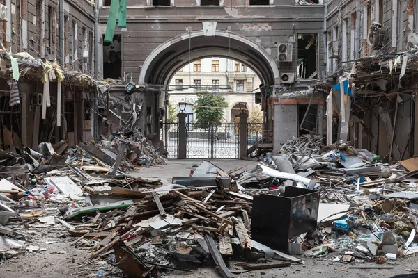 Kharkiv Ukraine Aug 2022 Destroyed Building Historical Downtown Consequences Russian — ストック写真