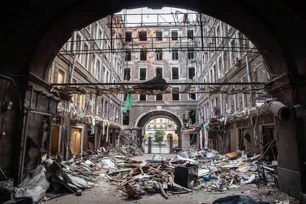 Kharkiv Ukraine Aug 2022 Destroyed Building Historical Downtown Consequences Russian — ストック写真