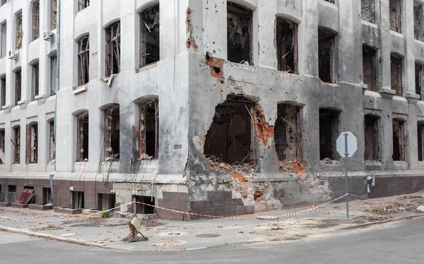 Kharkiv Ukraine Jul 2022 Destroyed Damaged Houses Streets Kharkiv Result — Fotografia de Stock