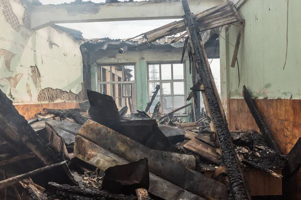 Kharkiv Ukraine Jul 2022 Ruins Completely Damaged Building Specialized School —  Fotos de Stock