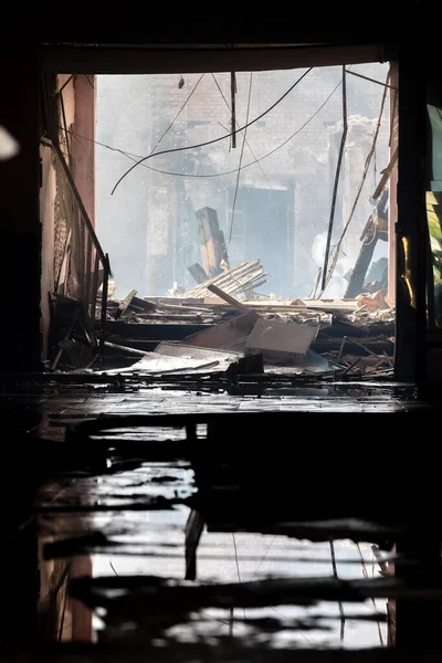 Kharkiv Ukraine Jul 2022 Ruins Completely Damaged Building Specialized School — Stok Foto