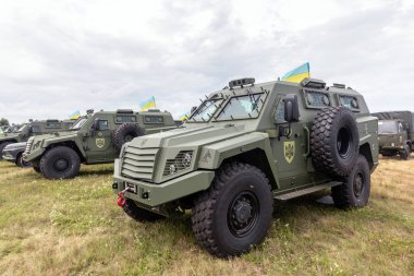DONETSK Reg, UKRAINE - Aug. 10, 2022:  A batch of 11 new Italian-made MLS SHIELD armored vehicles bought by the Poroshenko fund delivered to the Airborne Assault Forces of Ukraine