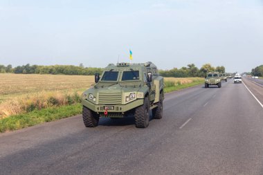 DONETSK Reg, UKRAINE - Aug. 11, 2022:  A batch of 11 new Italian-made MLS SHIELD armored vehicles bought by the Poroshenko fund delivered to the Airborne Assault Forces of Ukraine