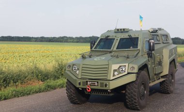DONETSK Reg, UKRAINE - Aug. 11, 2022:  A batch of 11 new Italian-made MLS SHIELD armored vehicles bought by the Poroshenko fund delivered to the Airborne Assault Forces of Ukraine