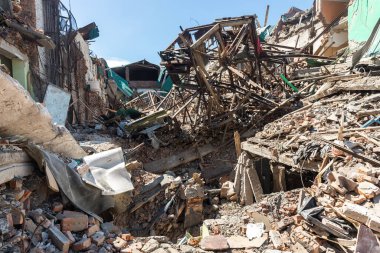 CHUHUIV, UKRAINE - Jul. 29, 2022: Destroyed by rocket the cultural center in Chuhuiv, Kharkiv region, Ukraine