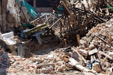 CHUHUIV, UKRAINE - Jul. 29, 2022: Destroyed by rocket the cultural center in Chuhuiv, Kharkiv region, Ukraine