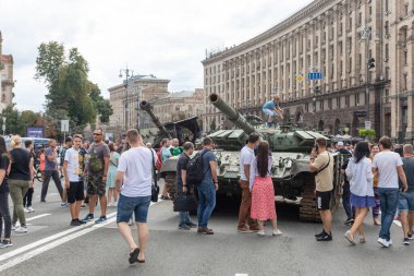 KYIV, UKRAINE - Aug. 20, 2022: An exhibition of destroyed Russian equipment is being organized on Khreshchatyk in Kyiv
