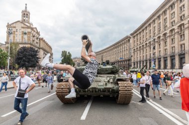 KYIV, UKRAINE - Aug. 20, 2022: An exhibition of destroyed Russian equipment is being organized on Khreshchatyk in Kyiv