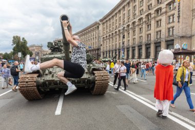 KYIV, UKRAINE - Aug. 20, 2022: An exhibition of destroyed Russian equipment is being organized on Khreshchatyk in Kyiv