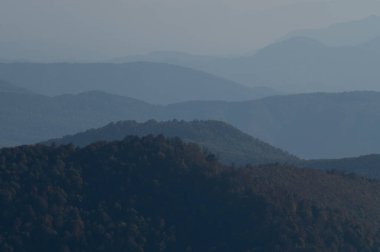 Gün batımında dağların manzarası. Ukrayna Karpatlarının şaşırtıcı doğa manzarası. Borzhava Geçidi popüler seyahat yeri. Seyahat, macera, konsept imaj. Şaşırtıcı doğal arkaplan.