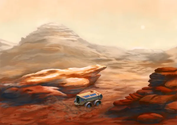 Vehicle Exploring Mars Surface Digital Painting — Stock Photo, Image