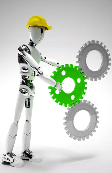 Robot operaio con ingranaggi — Foto Stock