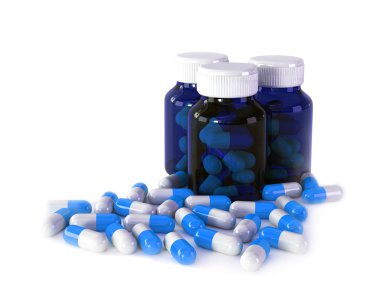 medical background of a bottle and pills