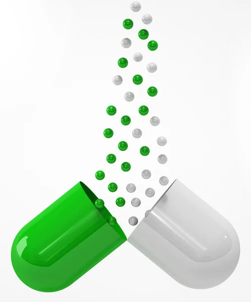 Pílulas medicinais à base de plantas em fundo branco — Fotografia de Stock