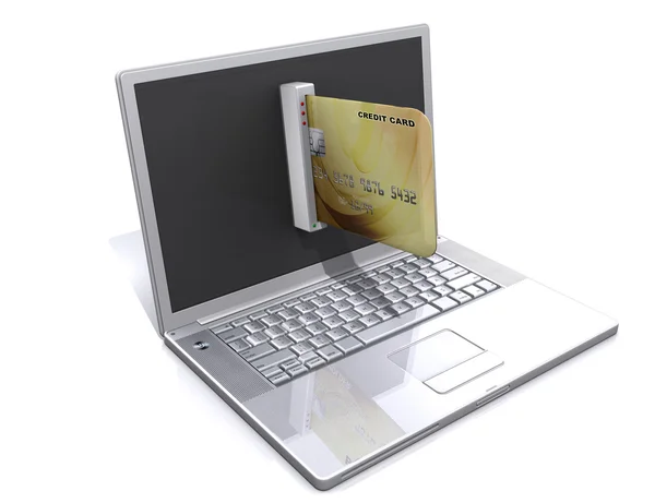 Ноутбук и кредитные карты, концепция электронной коммерции — стоковое фото