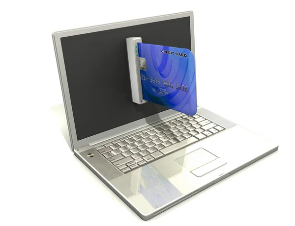 Laptop en een creditcard, e-commerce concept — Stockfoto