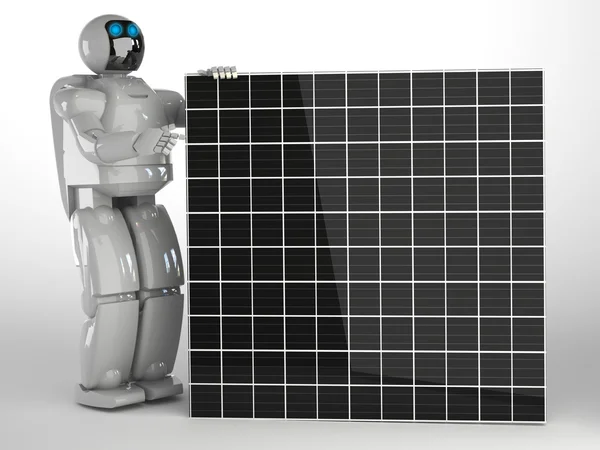 Робот і сонячна панель — стокове фото