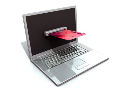 dizüstü bilgisayar ve e-ticaret kavramı, kredi kartı