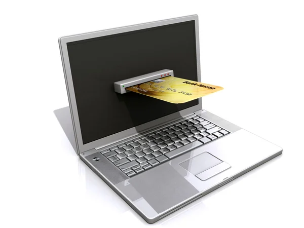 Laptop e cartão de crédito, conceito de E-commerce — Fotografia de Stock