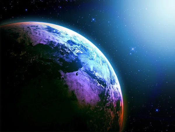 Planeta Země s východem slunce v prostoru — ストック写真