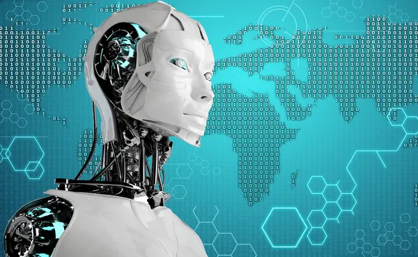 Computer-Hintergrund mit Roboter-Androiden — Stockfoto
