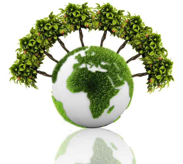 Πράσινη γη πλανήτη με χόρτοgröna jorden världen med gräs — Stockfoto