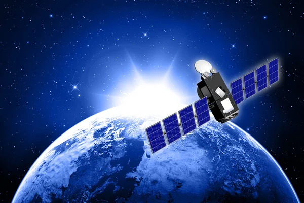 Pianeta blu terra e satellite nello spazio . — Foto Stock
