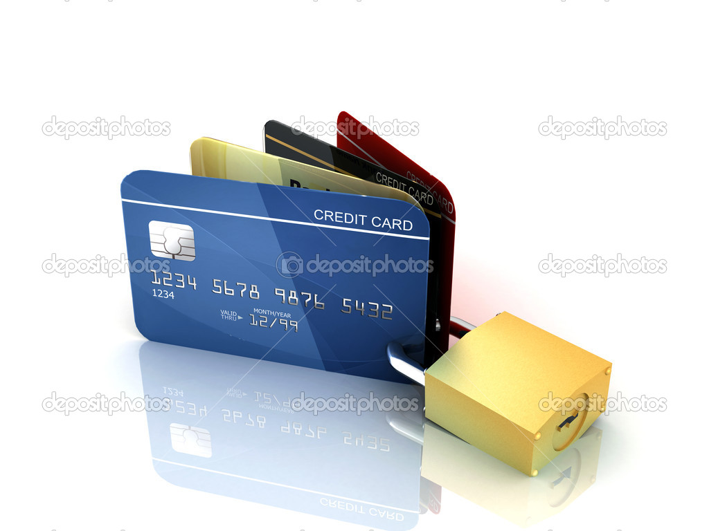 The padlock on a credit card
