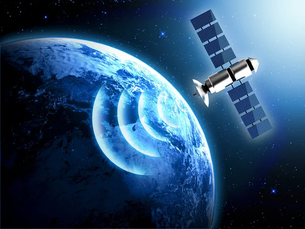 Terra e satélite no espaço — Fotografia de Stock