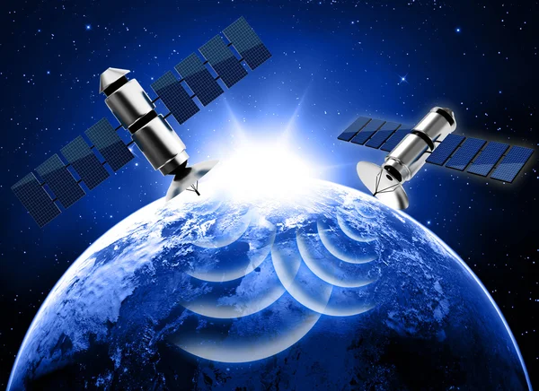 Jorden och satellit i rymden — Stockfoto