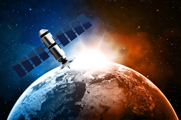 Överföring av satellitdata i rymden — Stockfoto