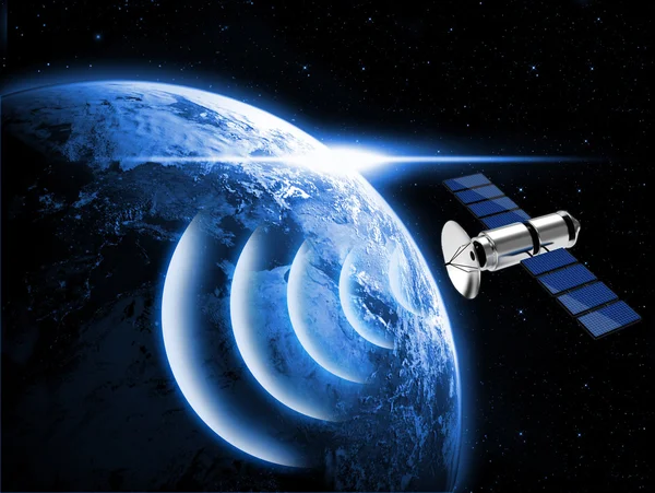 Satellite transmission data in space — Stock Photo, Image