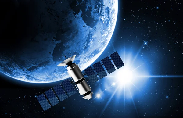 Satellite transmission data in space — Stock Photo, Image