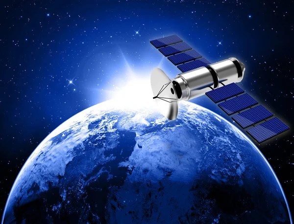 Transmissie van satellietgegevens in de ruimte — Stockfoto