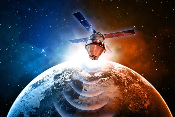 Satellite transmission data in space — Stock Photo, Image