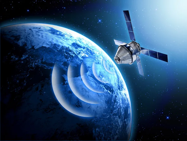 Satellite transmission data in space — Stock Photo, Image