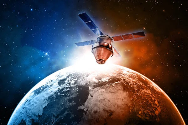 Dati di trasmissione via satellite nello spazio — Foto Stock