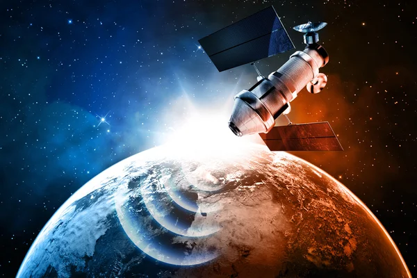 Satellite transmission data in space — Stock Photo, Image