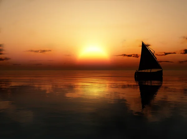 Barca în mare la apus de soare — Fotografie, imagine de stoc