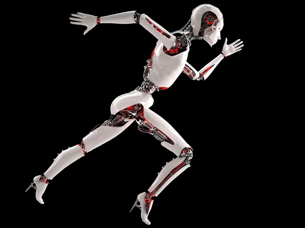 Robot androide mujer corriendo concepto de velocidad —  Fotos de Stock