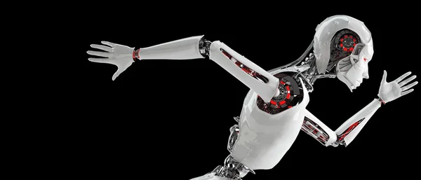 Robot android mulher executando conceito de velocidade — Fotografia de Stock