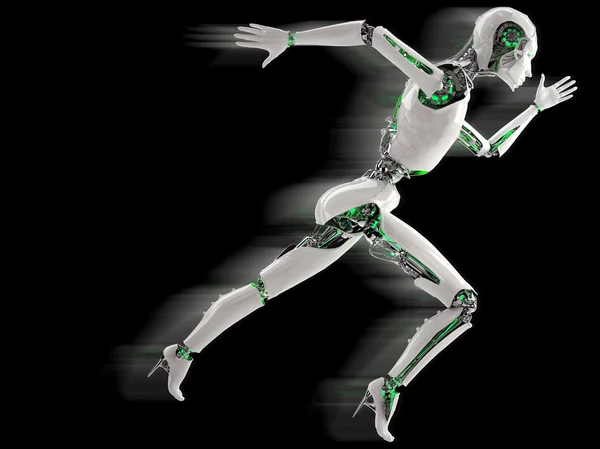 Robotandroideakvinne som kjører hastighetsbegrep – stockfoto