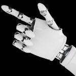 Isolated robotic pointing arm on background