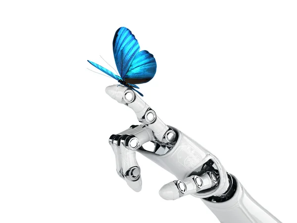 Robot hand en vlinder — Stockfoto
