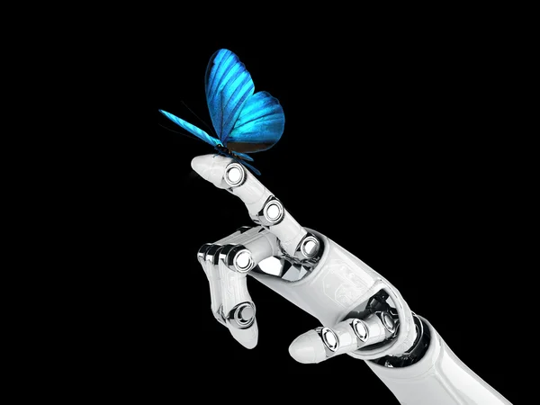 Рука робота и бабочка — стоковое фото