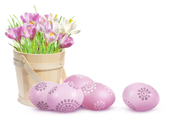 Decoración de Pascua con huevos y azafrán rosa — Foto de Stock