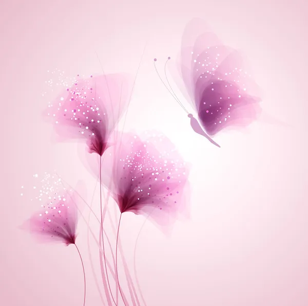 Pastel vlinder en gevoelige bloemen — Stockvector